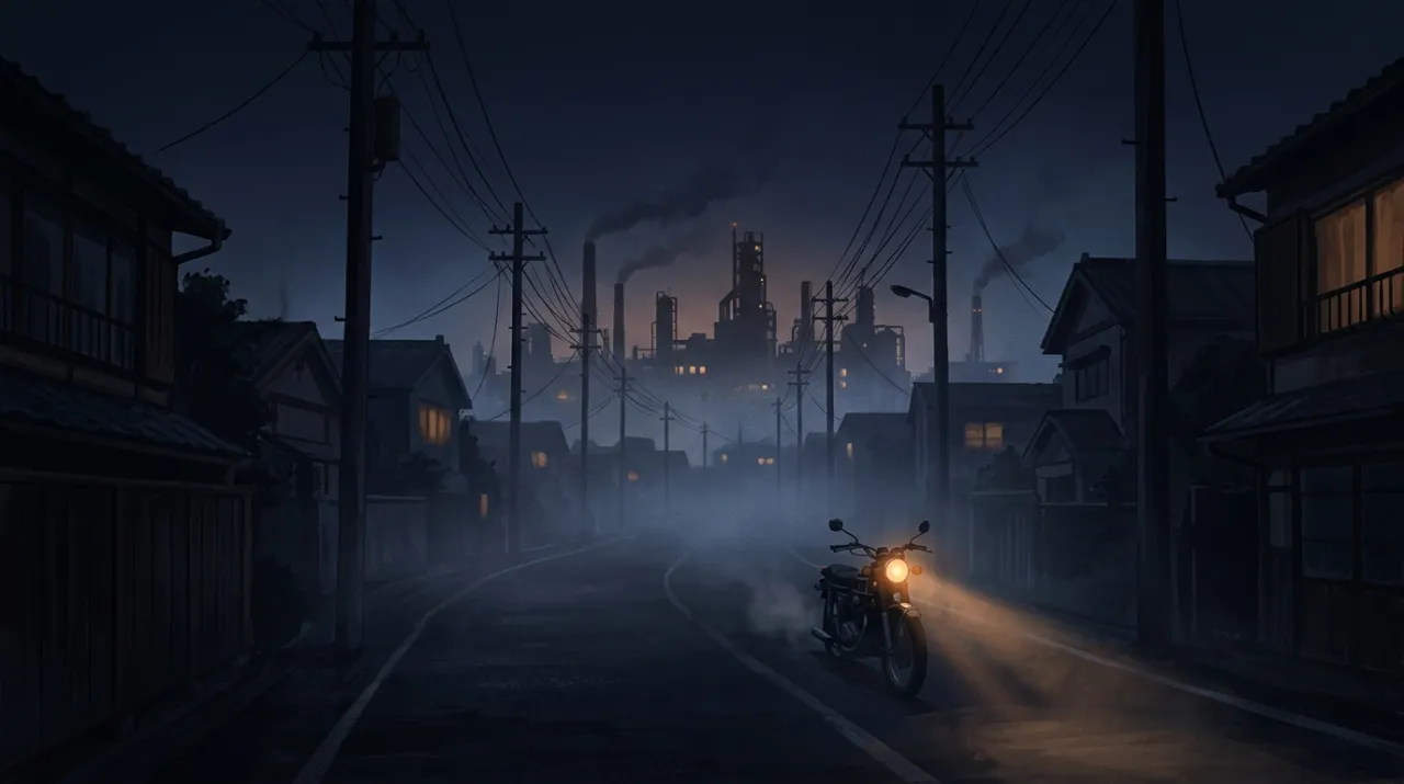 昭和の夜道を照らすバイクのヘッドライト（編集部作成のイメージイラスト）